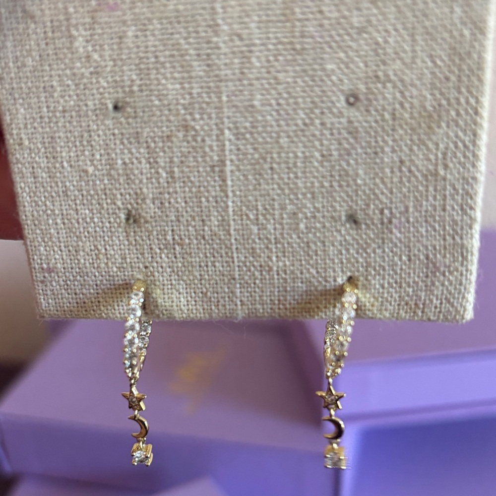 Melinda Maria- Gold Star and Moon Drop Earrings